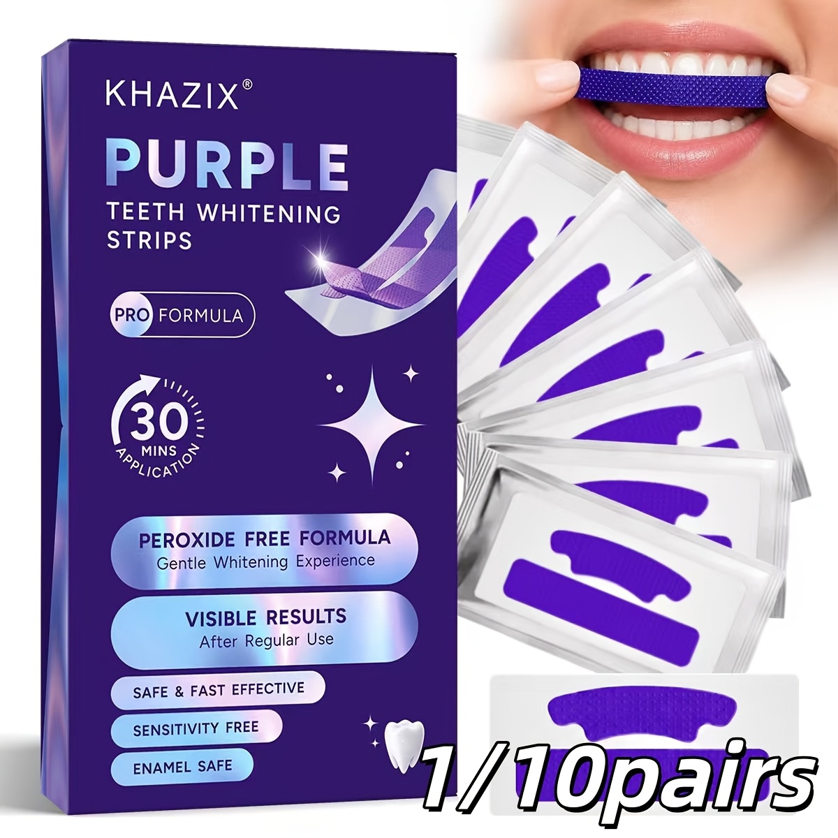 Teeth Whitening Street - 1/10 pares de tiras roxas para