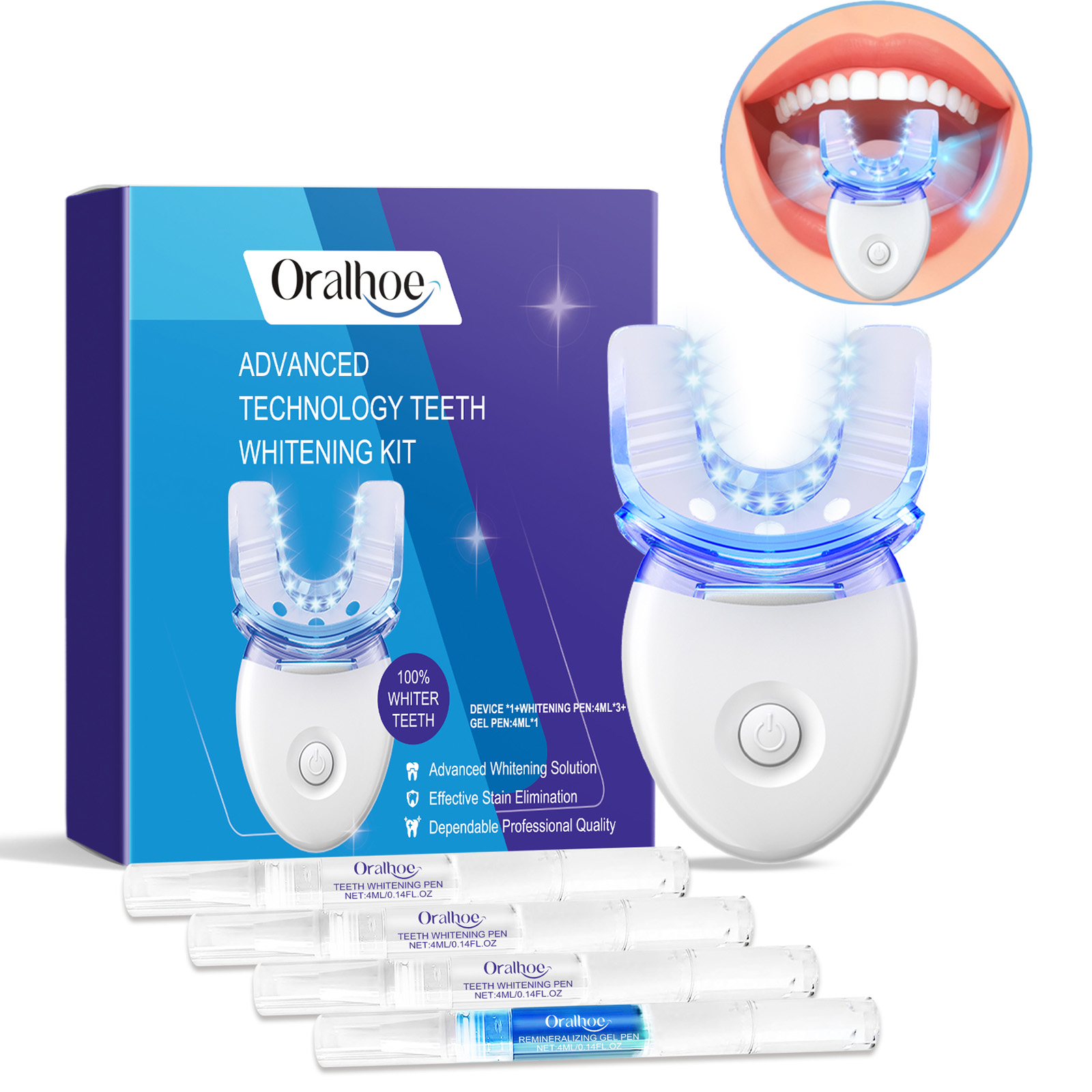 Teeth Whitening Mouthwash - Kit profissional de luz led para
